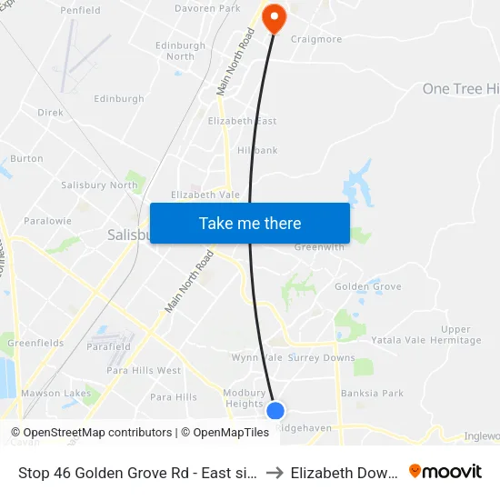 Stop 46 Golden Grove Rd - East side to Elizabeth Downs map