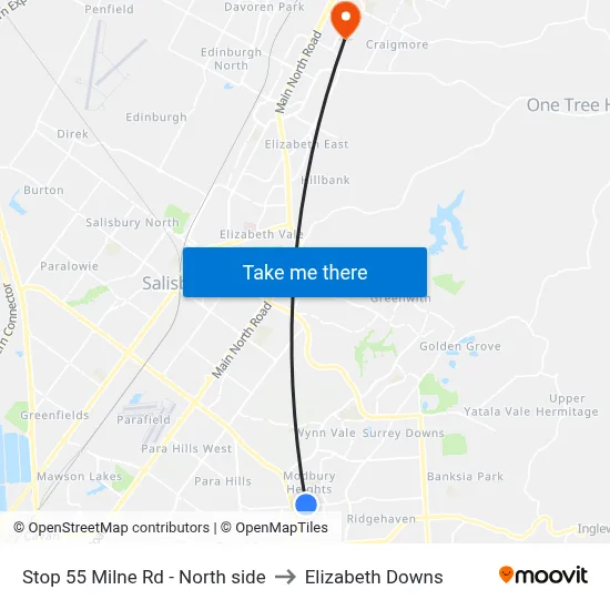 Stop 55 Milne Rd - North side to Elizabeth Downs map