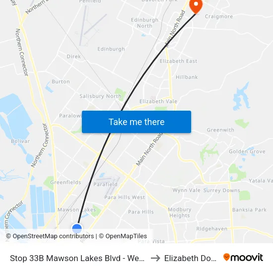 Stop 33B Mawson Lakes Blvd - West side to Elizabeth Downs map