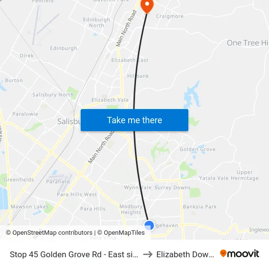 Stop 45 Golden Grove Rd - East side to Elizabeth Downs map