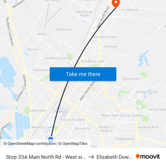 Stop 33A Main North Rd - West side to Elizabeth Downs map