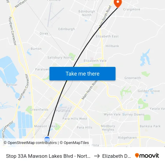 Stop 33A Mawson Lakes Blvd - North East side to Elizabeth Downs map