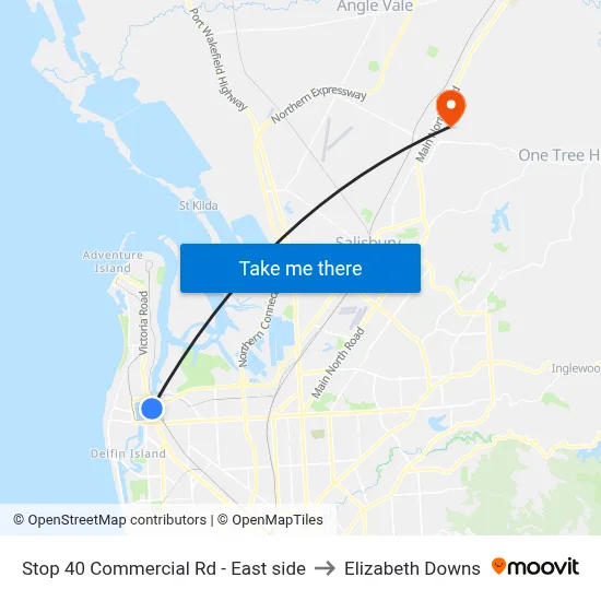 Stop 40 Commercial Rd - East side to Elizabeth Downs map