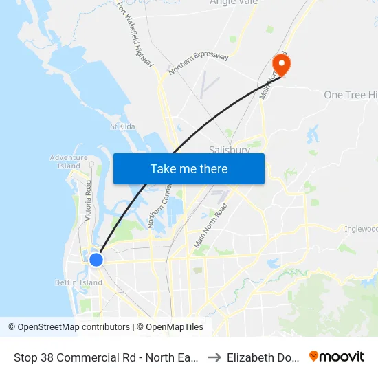 Stop 38 Commercial Rd - North East side to Elizabeth Downs map