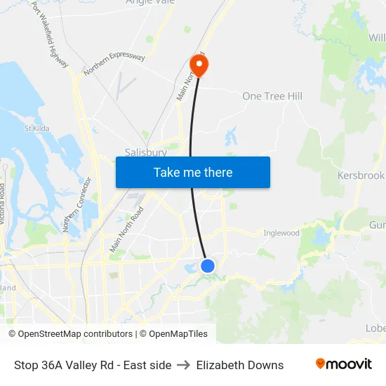 Stop 36A Valley Rd - East side to Elizabeth Downs map