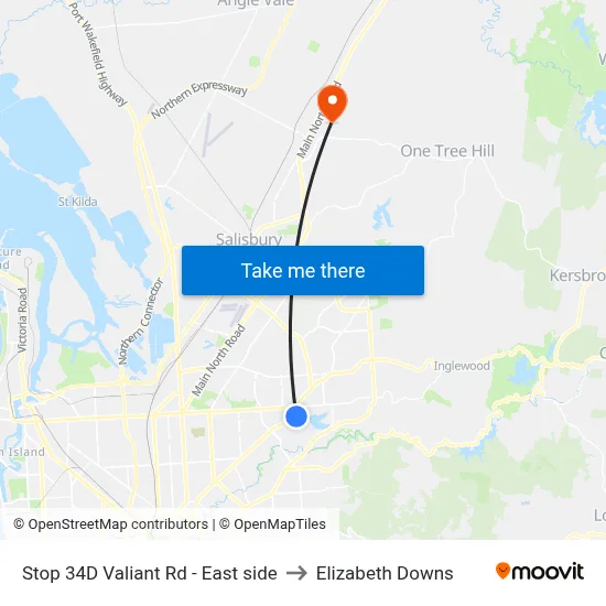 Stop 34D Valiant Rd - East side to Elizabeth Downs map