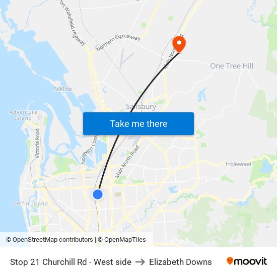 Stop 21 Churchill Rd - West side to Elizabeth Downs map