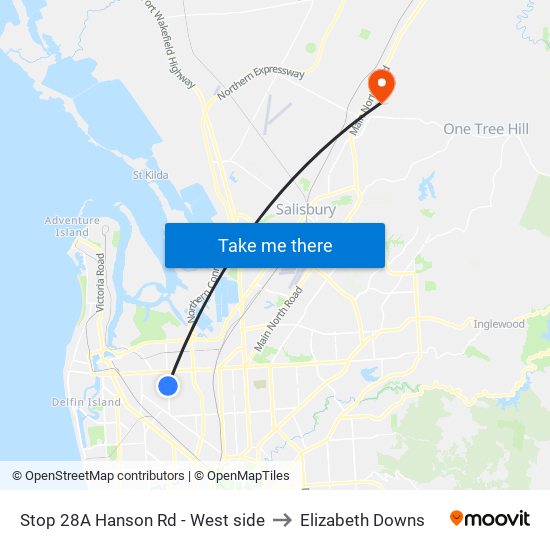 Stop 28A Hanson Rd - West side to Elizabeth Downs map