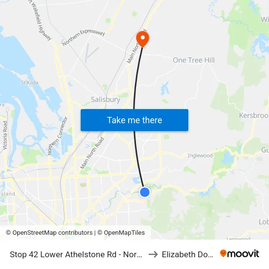 Stop 42 Lower Athelstone Rd - North side to Elizabeth Downs map