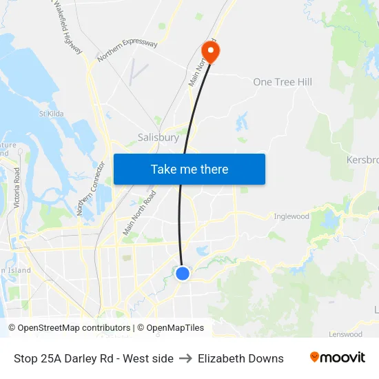 Stop 25A Darley Rd - West side to Elizabeth Downs map