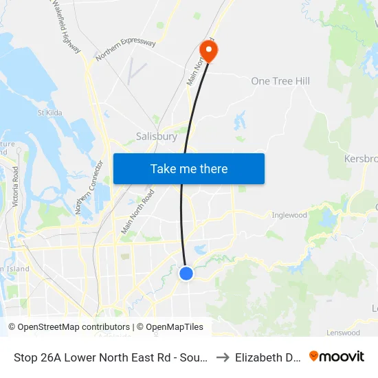 Stop 26A Lower North East Rd - South East side to Elizabeth Downs map