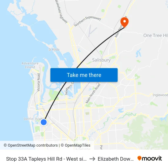 Stop 33A Tapleys Hill Rd - West side to Elizabeth Downs map