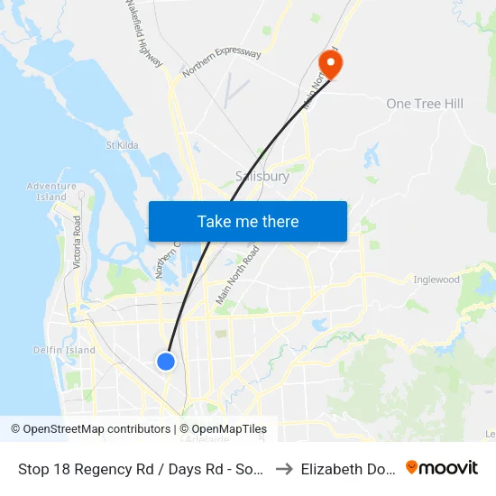 Stop 18 Regency Rd / Days Rd - South side to Elizabeth Downs map