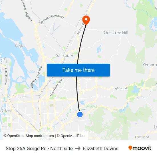 Stop 26A Gorge Rd - North side to Elizabeth Downs map