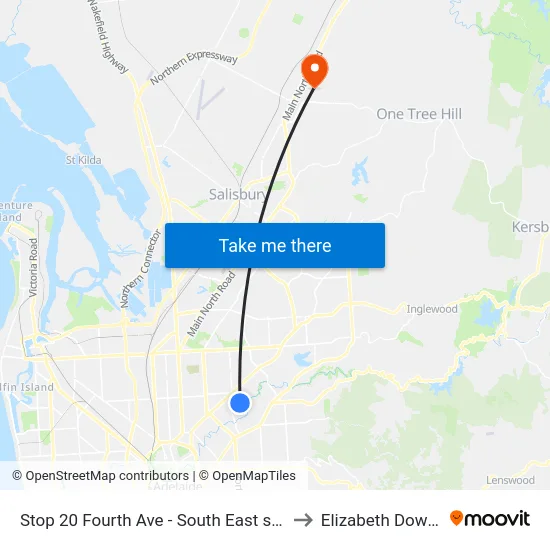 Stop 20 Fourth Ave - South East side to Elizabeth Downs map