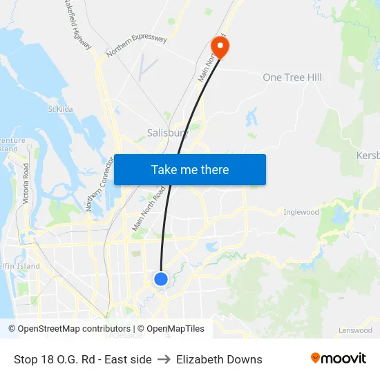 Stop 18 O.G. Rd - East side to Elizabeth Downs map