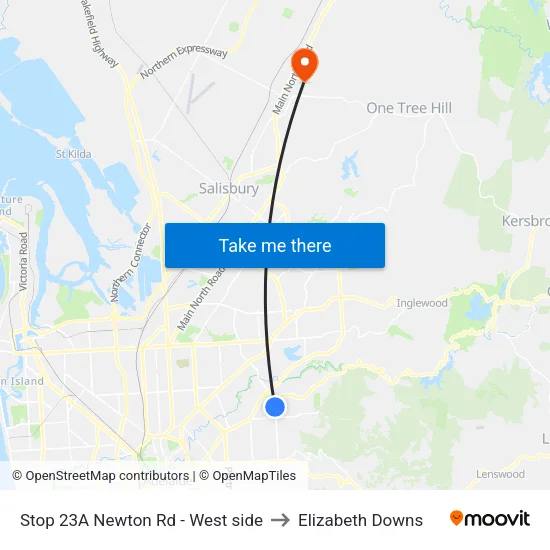 Stop 23A Newton Rd - West side to Elizabeth Downs map