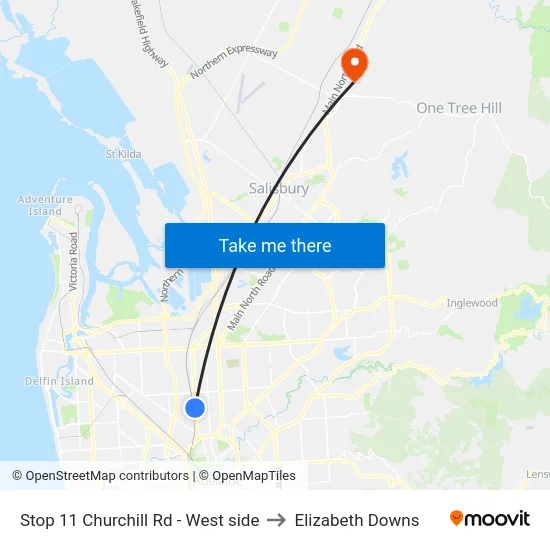 Stop 11 Churchill Rd - West side to Elizabeth Downs map