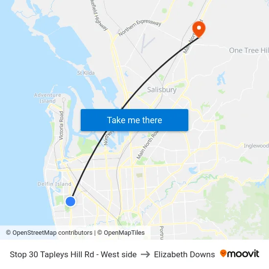 Stop 30 Tapleys Hill Rd - West side to Elizabeth Downs map