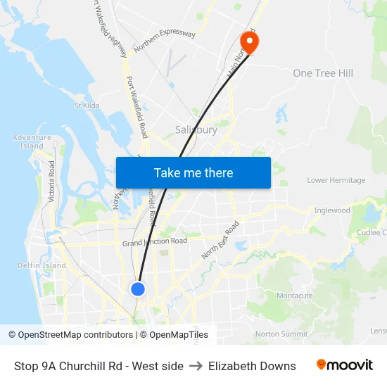 Stop 9A Churchill Rd - West side to Elizabeth Downs map