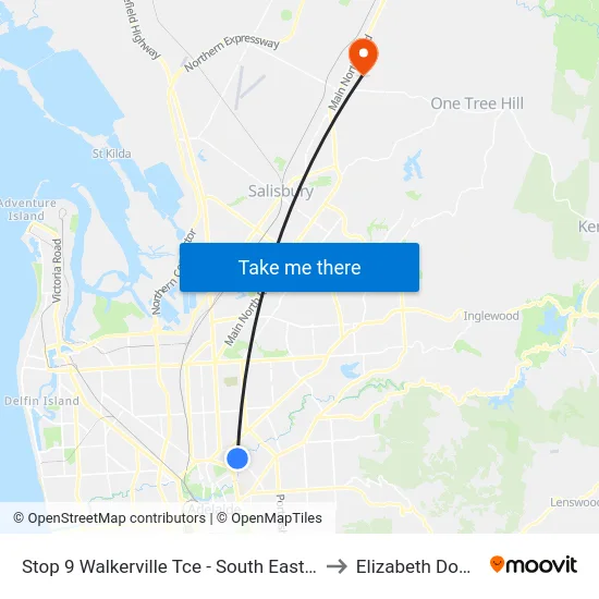 Stop 9 Walkerville Tce - South East side to Elizabeth Downs map
