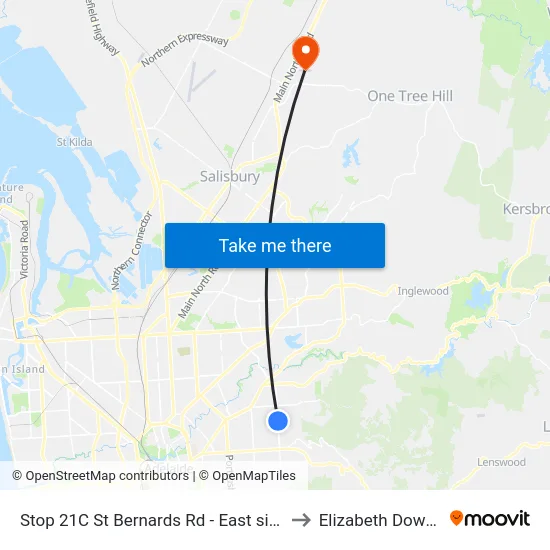Stop 21C St Bernards Rd - East side to Elizabeth Downs map