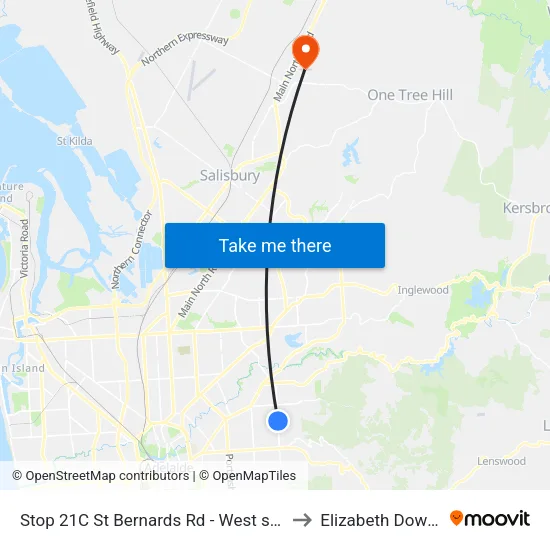 Stop 21C St Bernards Rd - West side to Elizabeth Downs map
