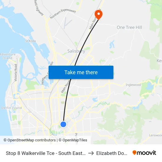 Stop 8 Walkerville Tce - South East side to Elizabeth Downs map