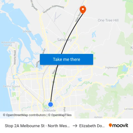 Stop 2A Melbourne St - North West side to Elizabeth Downs map