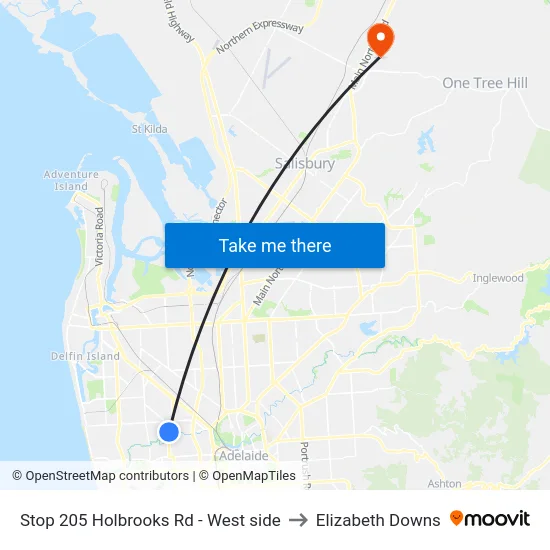 Stop 205 Holbrooks Rd - West side to Elizabeth Downs map