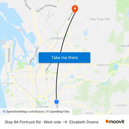 Stop 8A Portrush Rd - West side to Elizabeth Downs map