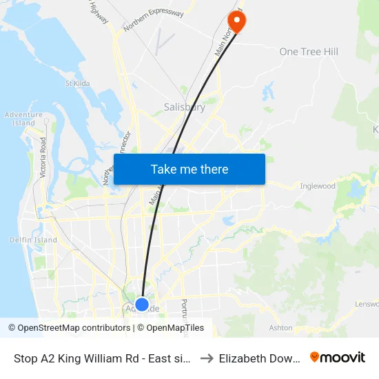 Stop A2 King William Rd - East side to Elizabeth Downs map