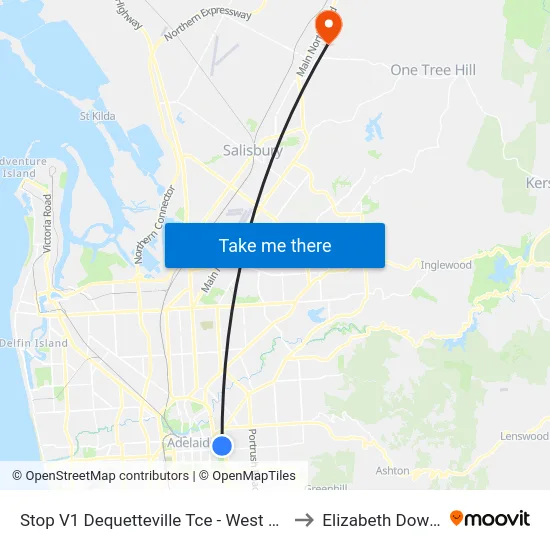 Stop V1 Dequetteville Tce - West side to Elizabeth Downs map