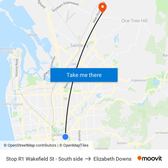 Stop R1 Wakefield St - South side to Elizabeth Downs map