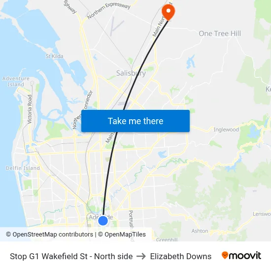 Stop G1 Wakefield St - North side to Elizabeth Downs map