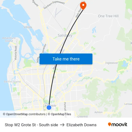 Stop W2 Grote St - South side to Elizabeth Downs map