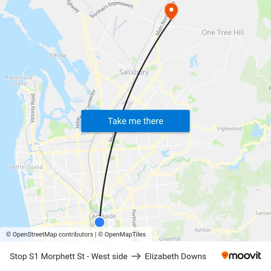 Stop S1 Morphett St - West side to Elizabeth Downs map