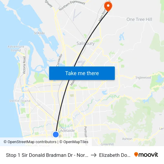 Stop 1 Sir Donald Bradman Dr - North side to Elizabeth Downs map