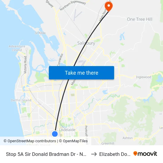Stop 5A Sir Donald Bradman Dr - North side to Elizabeth Downs map