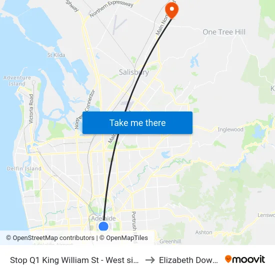 Stop Q1 King William St - West side to Elizabeth Downs map
