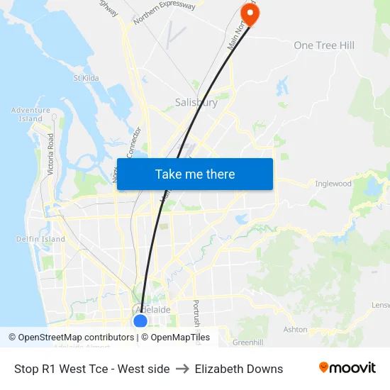 Stop R1 West Tce - West side to Elizabeth Downs map
