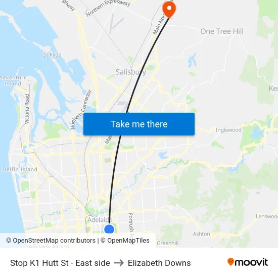 Stop K1 Hutt St - East side to Elizabeth Downs map