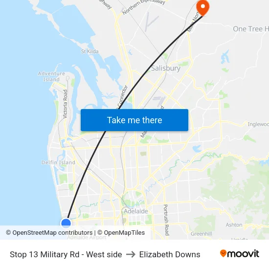 Stop 13 Military Rd - West side to Elizabeth Downs map