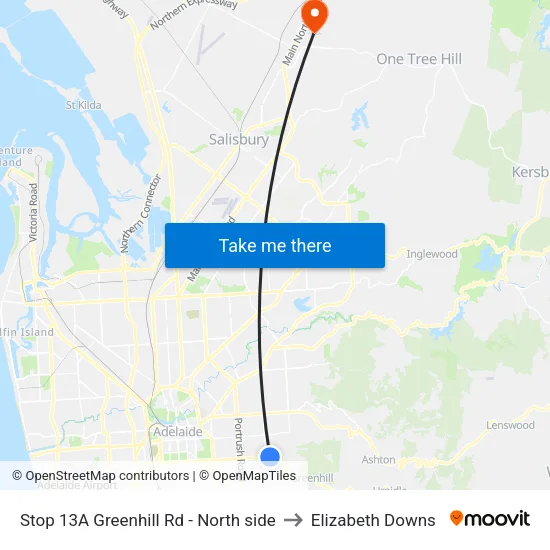 Stop 13A Greenhill Rd - North side to Elizabeth Downs map