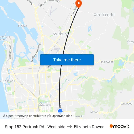Stop 152 Portrush Rd - West side to Elizabeth Downs map