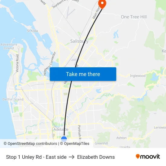 Stop 1 Unley Rd - East side to Elizabeth Downs map