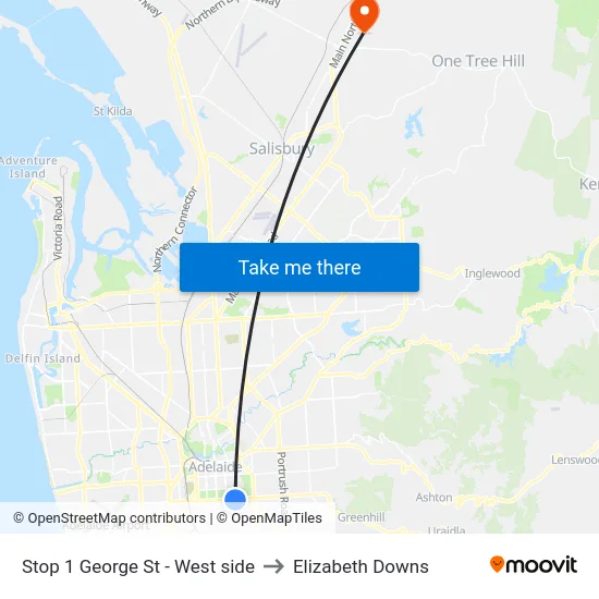 Stop 1 George St - West side to Elizabeth Downs map