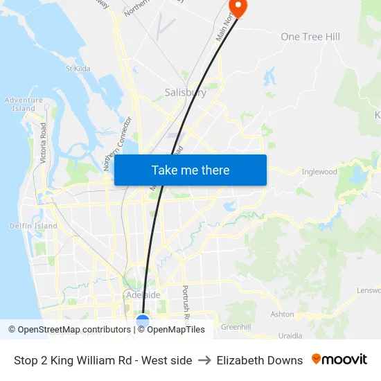 Stop 2 King William Rd - West side to Elizabeth Downs map