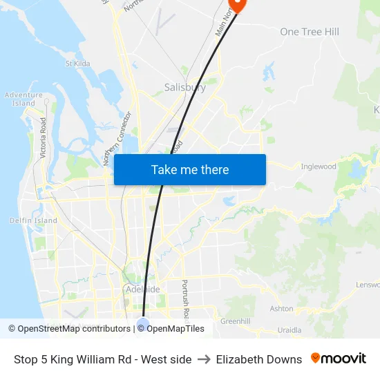 Stop 5 King William Rd - West side to Elizabeth Downs map