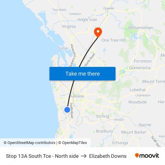 Stop 13A South Tce - North side to Elizabeth Downs map